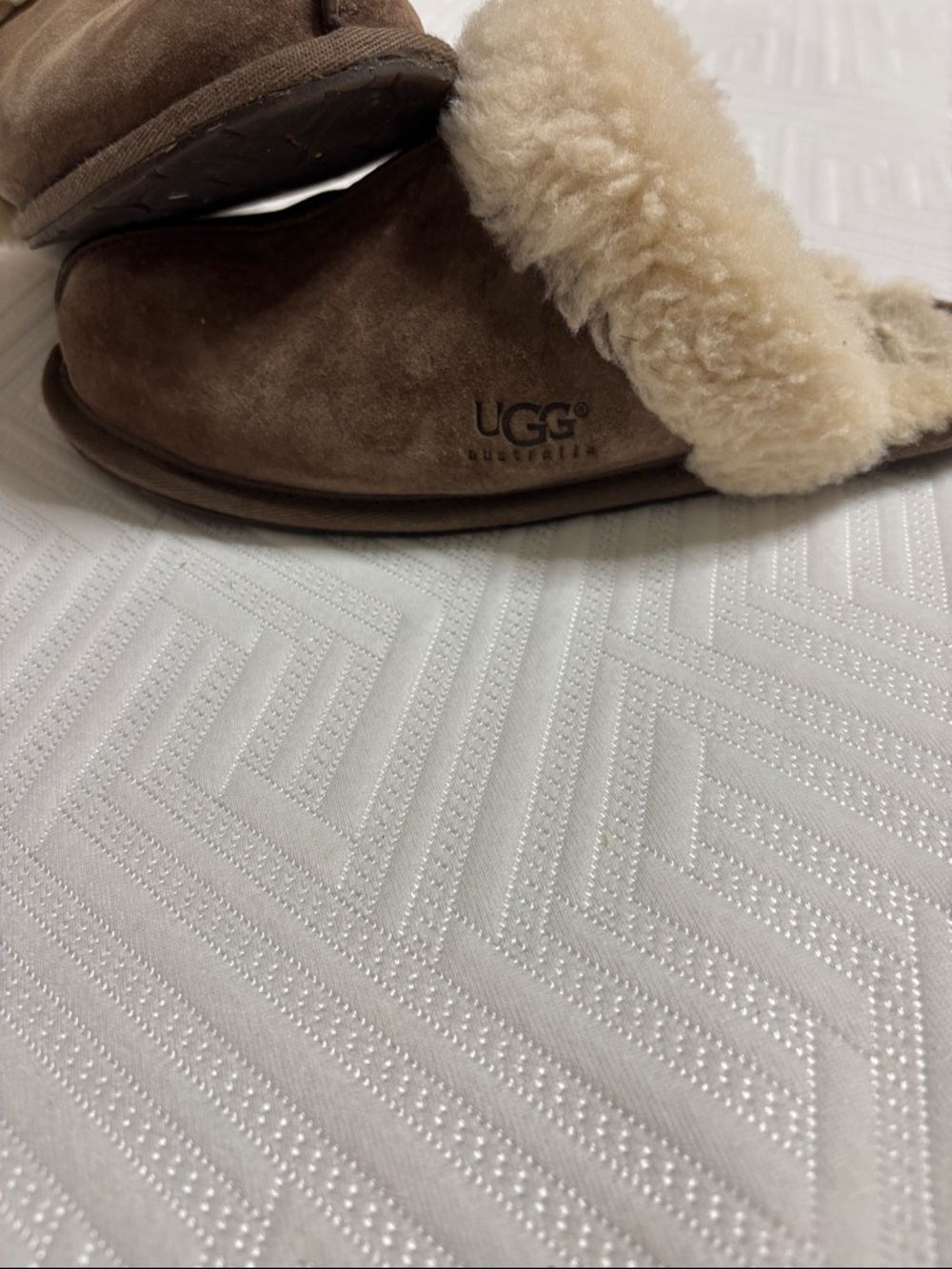 UGG Brown Suede Shearling Scuff Slippers - Picture 4 of 8